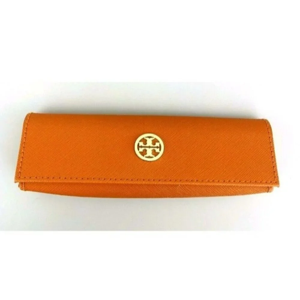 Tory Burch Orange Leather Glasses Case Hard Sunglasses Holder Eyewear Case